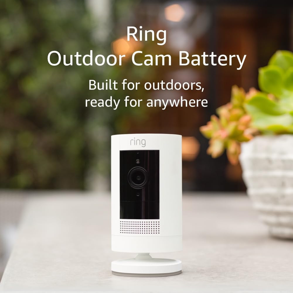 Outdoor Cam (Stick up Cam) | Weather-Resistant Outdoor Camera, Live View, Color Night Vision, Two-Way Talk, Motion Alerts, Works with Alexa | White