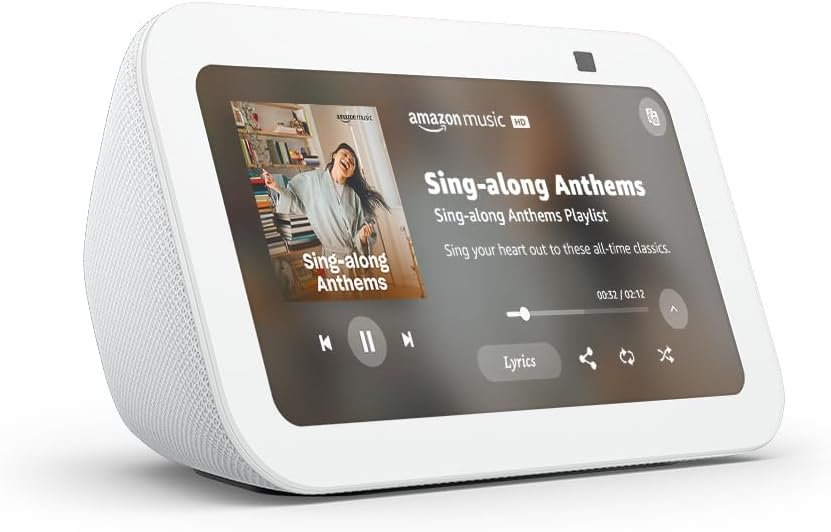 Echo Show 5 (Newest Model), Smart Display with 2X the Bass and Clearer Sound, Glacier White