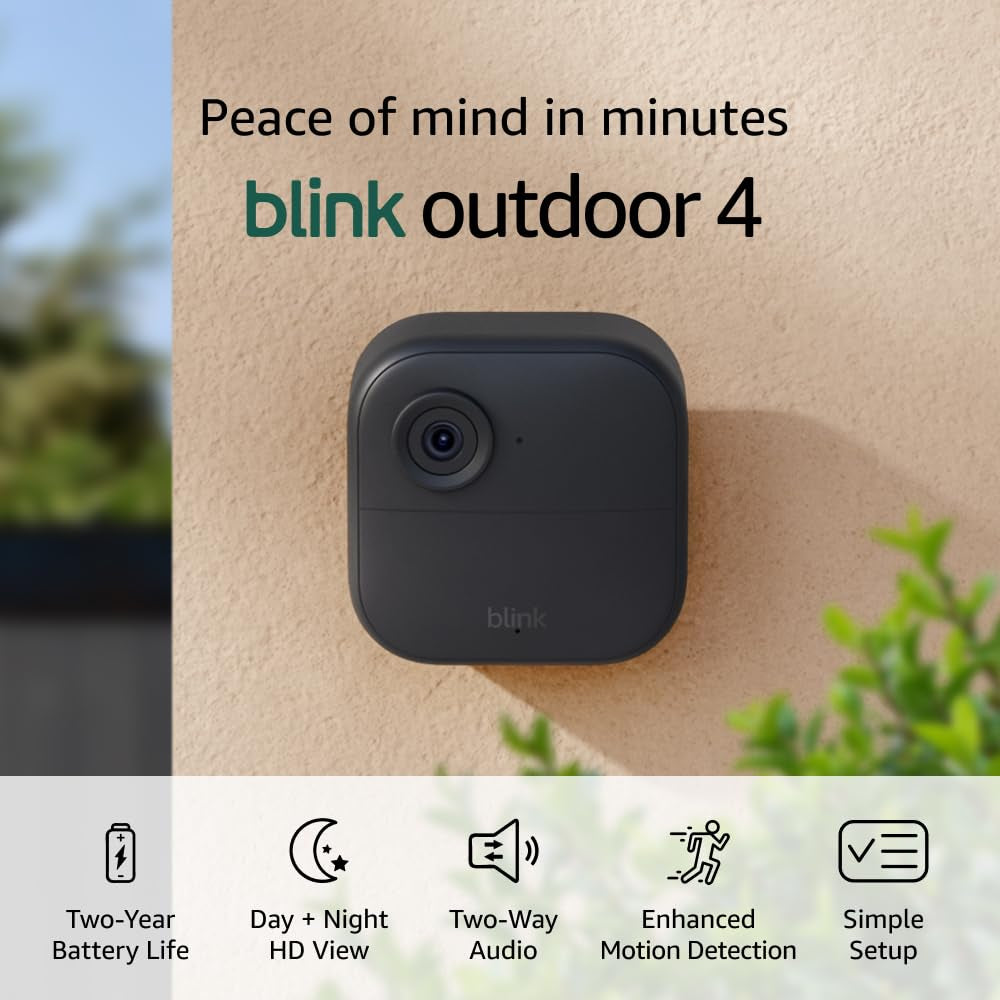 Outdoor 4 (Newest Model), Wire-Free Smart Security Camera, Two-Year Battery Life, Two-Way Audio, HD Live View, Enhanced Motion Detection, Works with Alexa – 1 Camera System