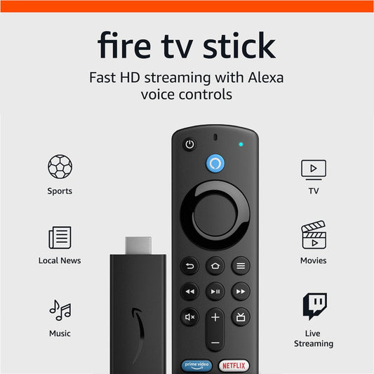 Fire TV Stick, Sharp Picture Quality, Fast Streaming, Free & Live TV, Alexa Voice Remote with TV Controls