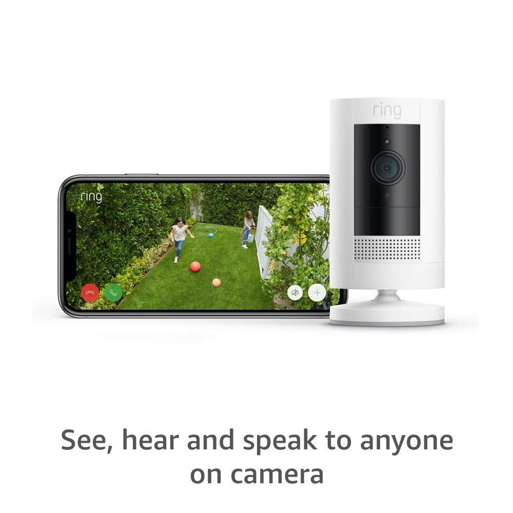 Outdoor Cam (Stick up Cam) | Weather-Resistant Outdoor Camera, Live View, Color Night Vision, Two-Way Talk, Motion Alerts, Works with Alexa | White